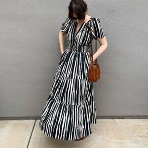 Black & White Stripe Tiered Maxi Dress